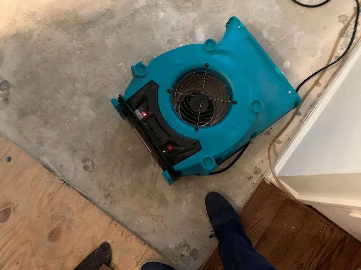 Air mover drying subfloor during Commercial Water Damage Restoration in Soddy-Daisy